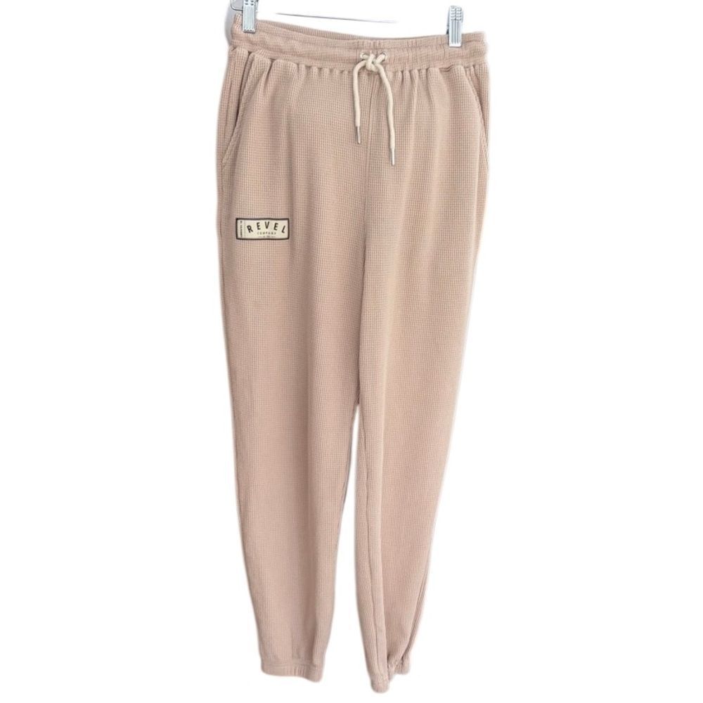 Revel Company tan waffle elastic waist drawstring joggers size M.